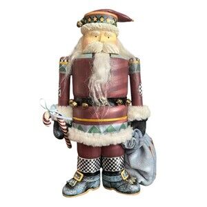 Vintage Debbie Mumm Wooden Nutcracker Santa Claus Folk Art Christmas 13x7x7